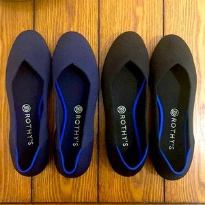 Rothy’s “The Flat” in Black Solid & Maritime Navy (size 10.5)